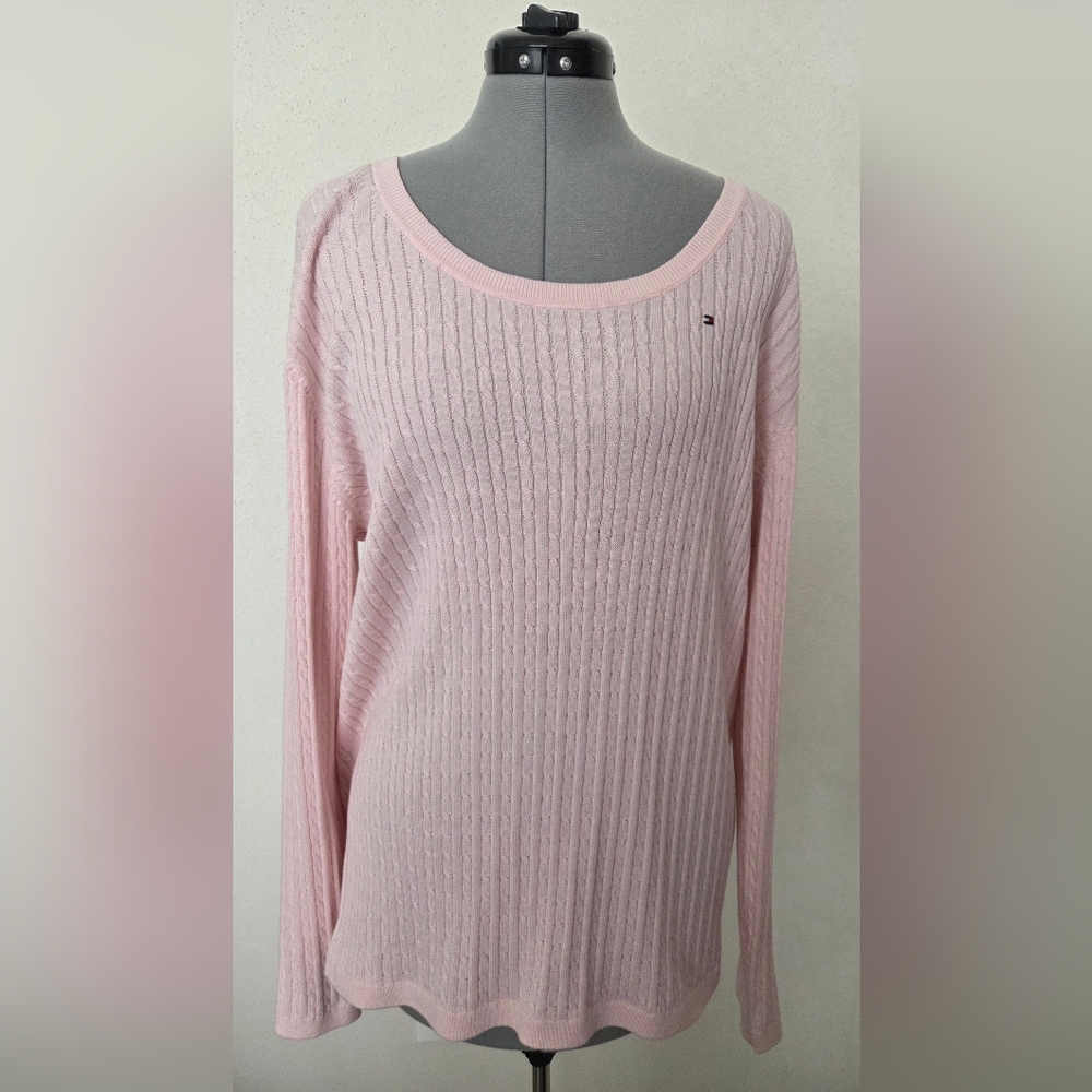 Tommy Hilfiger Scoop Neck Cable Knit Sweater - Pale Pink